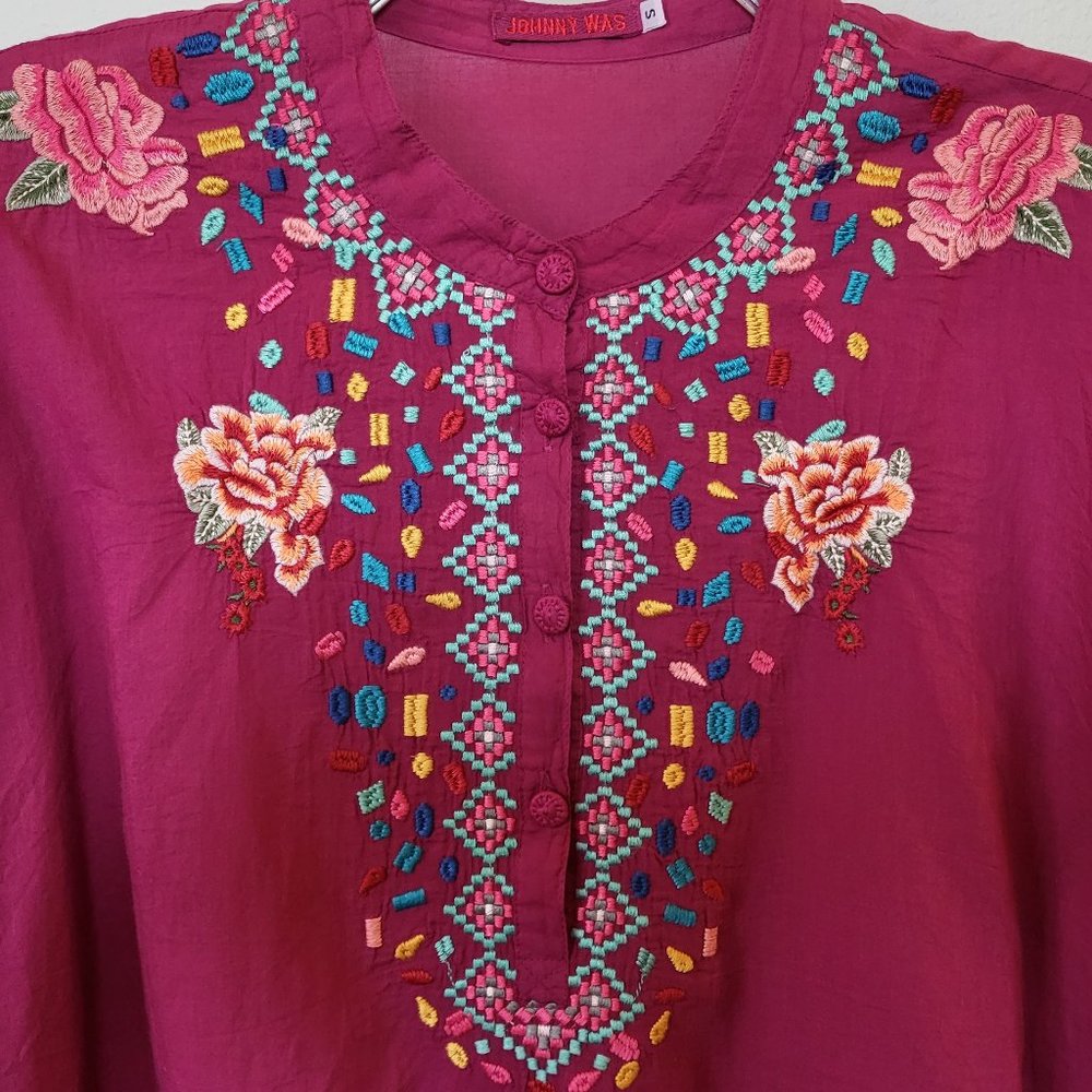 Johnny Was Embroidered Cotton Tunic, size Small